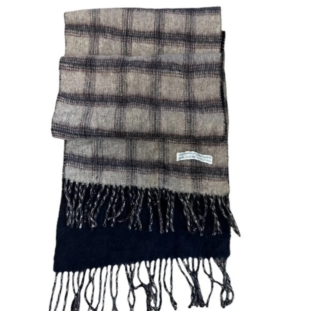 MARIYAAB Soft Fuzzy 100% Lambswool Navy Blue, Gray & Purple Reversible Scarf